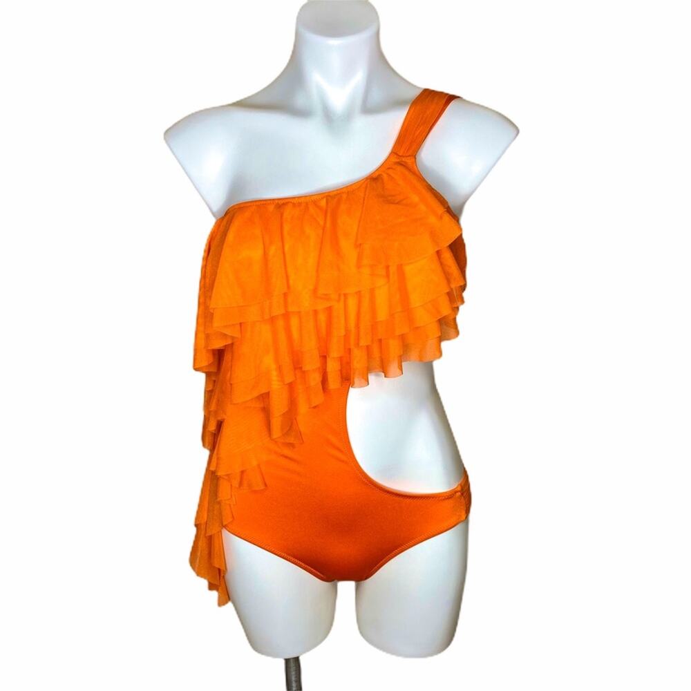 Zeki sideless 1 shoulder orange one piece swimsuit size 9/10